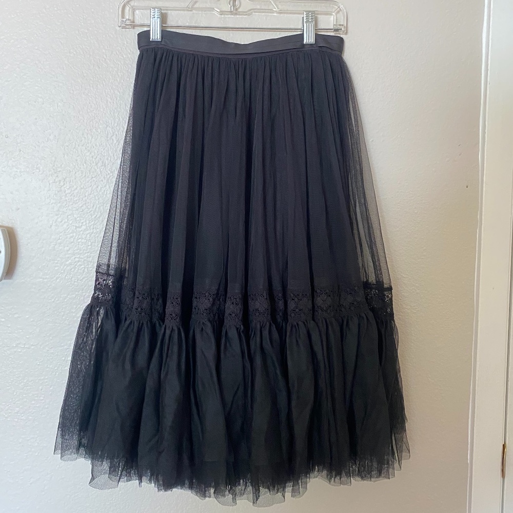 Needle & Thread Black Tulle Midi Skirt, Size 2